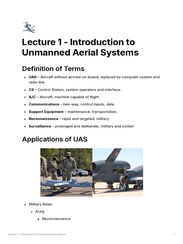 Lecture-1-Introduction To Unmanned Aerial Systems | PDF | Unmanned ...