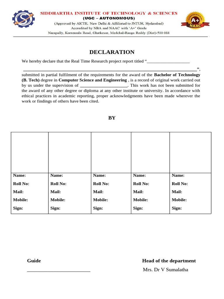 Project Declaration Form Cse | PDF