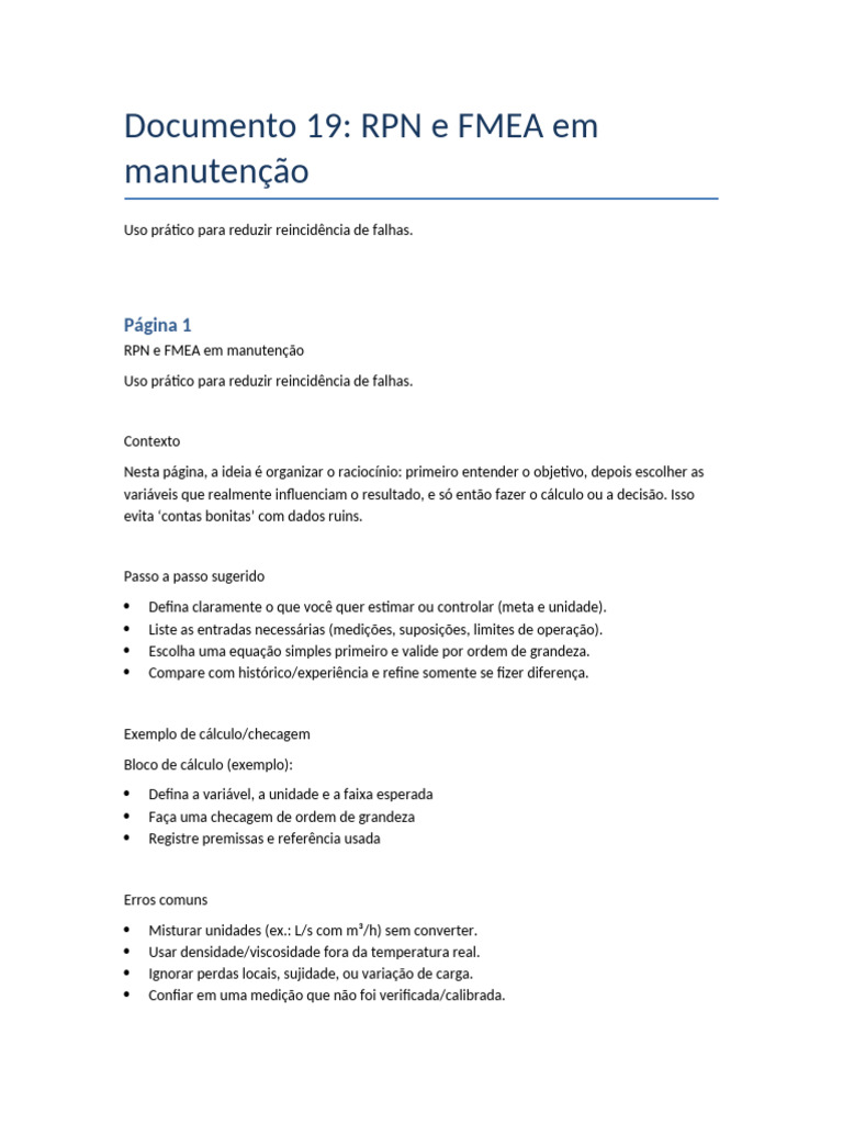 Eng 19 RPN e FMEA em Manuten o | PDF | Cálculo | Medição