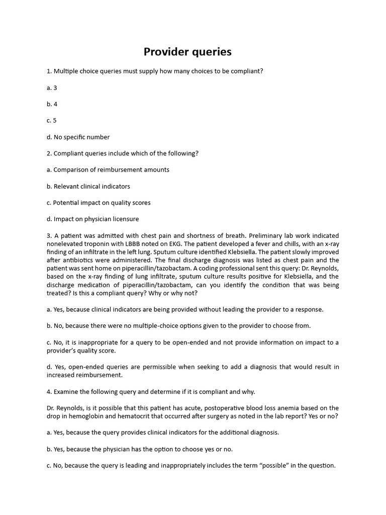 Provider Queries With Explanation | PDF | Chronic Kidney Disease ...