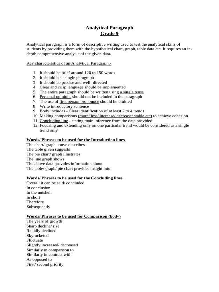Analytical Paragraph - Grade 9 | PDF