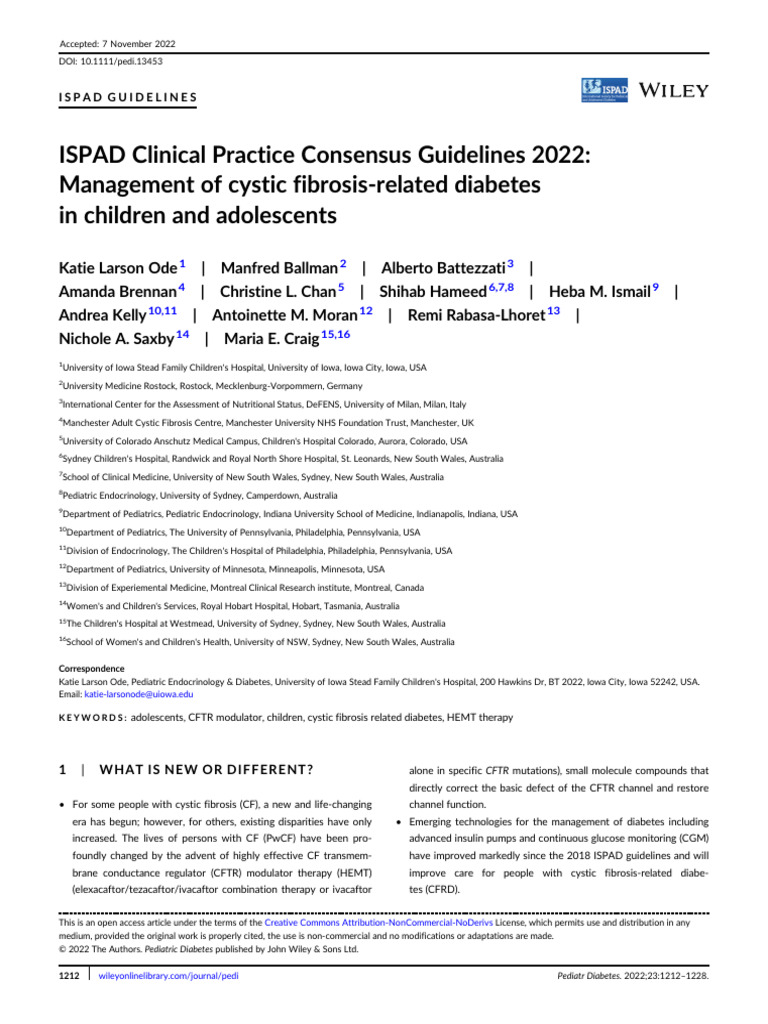 ISPAD Clinical Practice Consensus Guidelines 2022 | PDF | Prediabetes ...