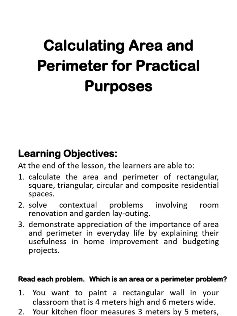 Lesson 8.2 Calculating Area and Perimeter For Practical Purposes | PDF ...