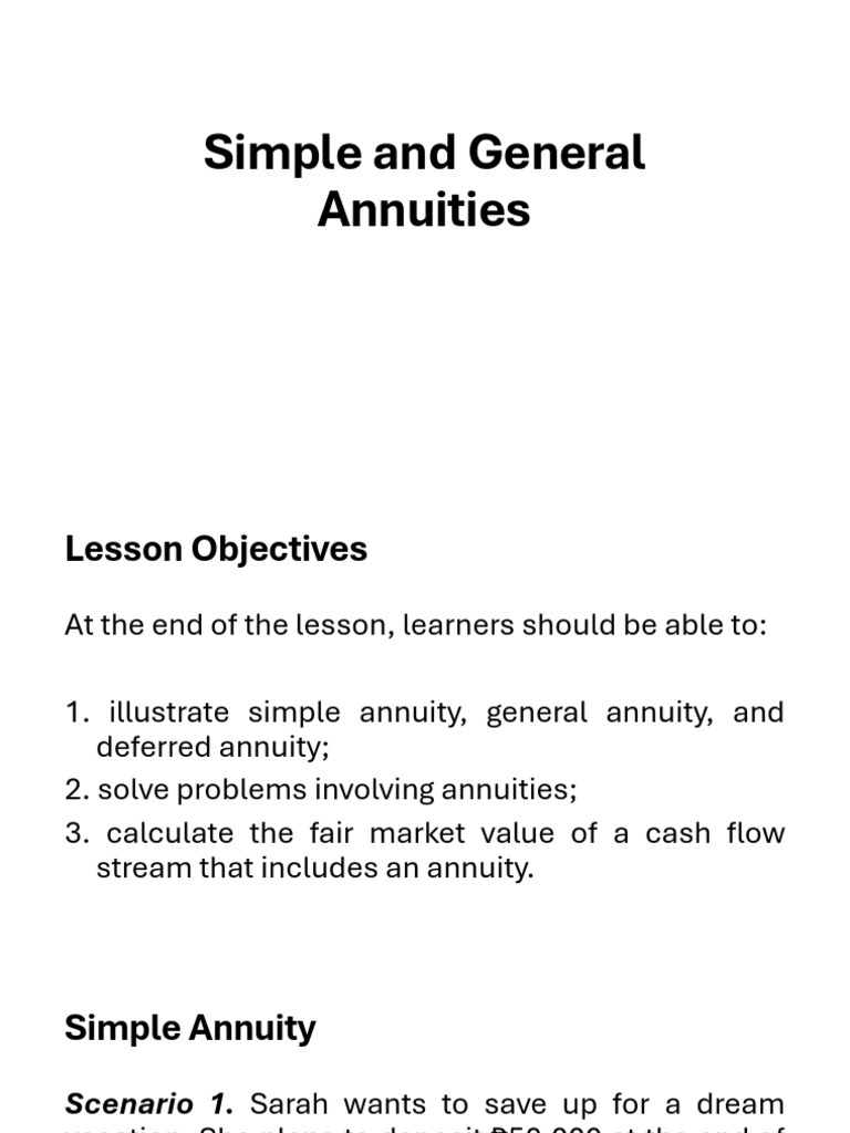 Lesson 10.2 Simple and General Annuities | PDF | Life Annuity | Present ...