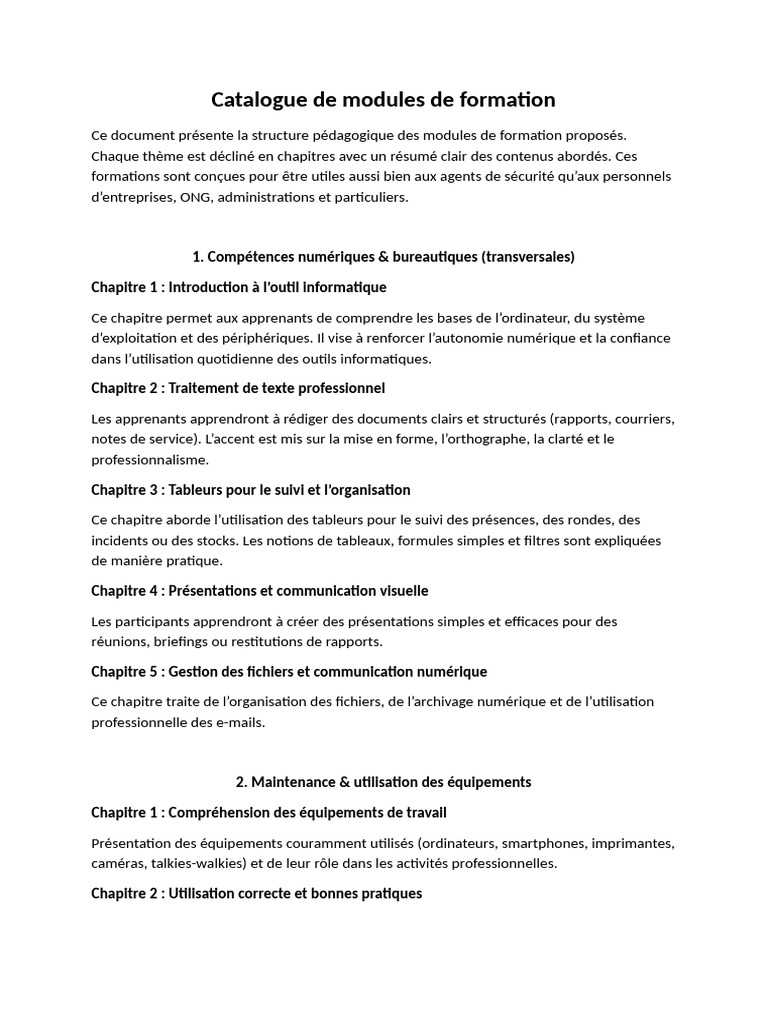 Catalogue de Modules de Formation | PDF | Sécurité des systèmes d ...