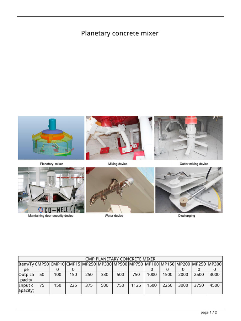 Concrete Planetary Mixer Details | PDF