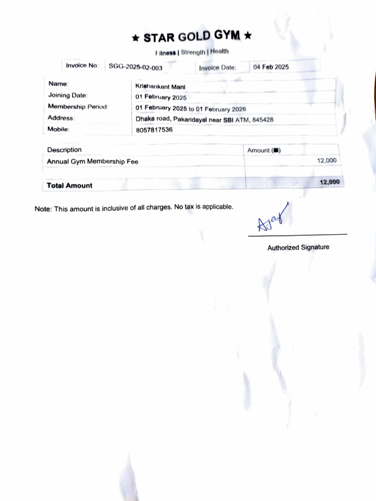 Gym Invoice 25 26 | PDF