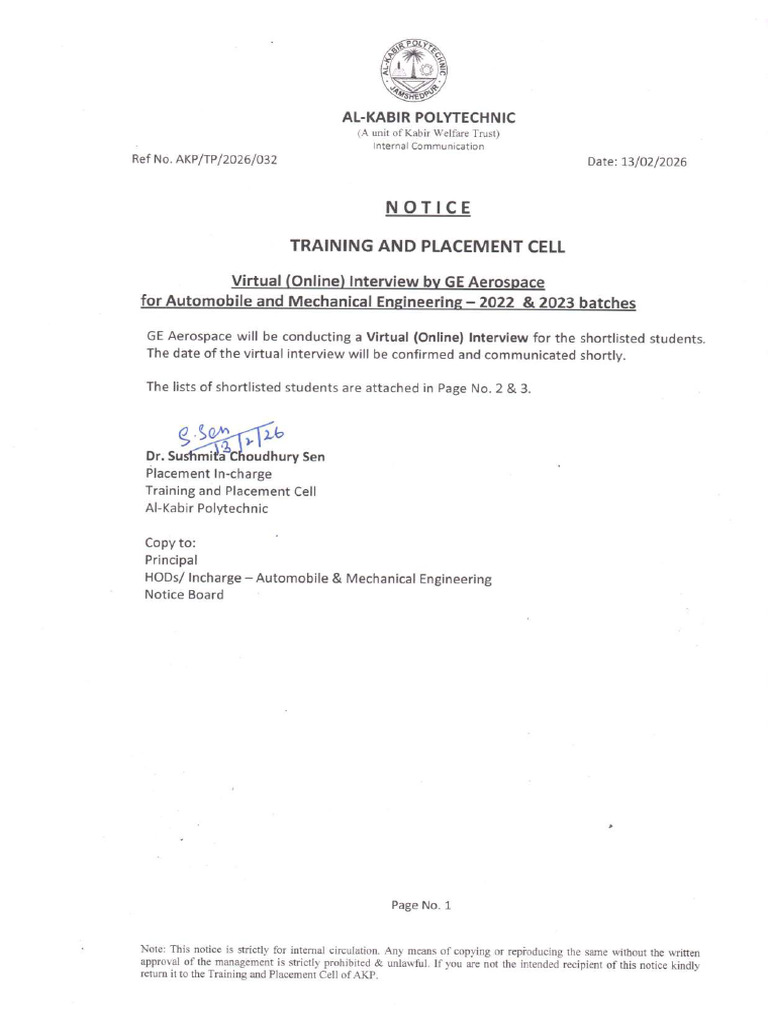 Notice No 32 - Shortlisted by GE Aerospace | PDF