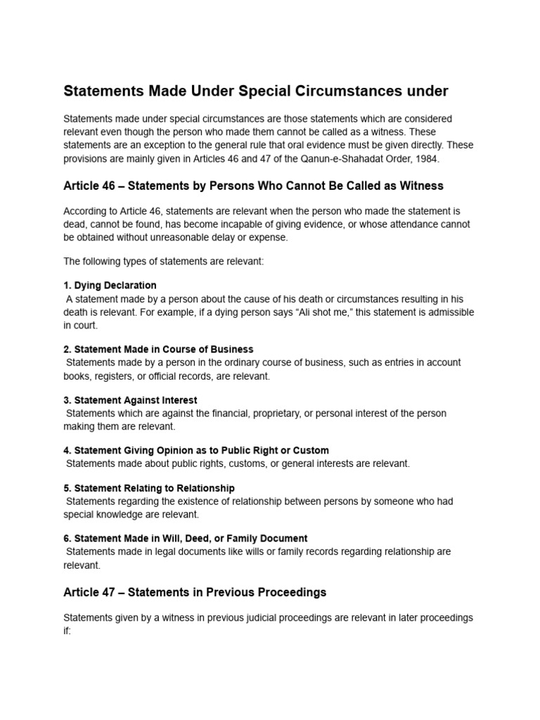 Statements Made Under Special Circumstances Under | PDF