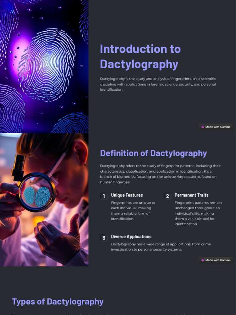 Introduction To Dactylography | PDF | Fingerprint | Biometrics