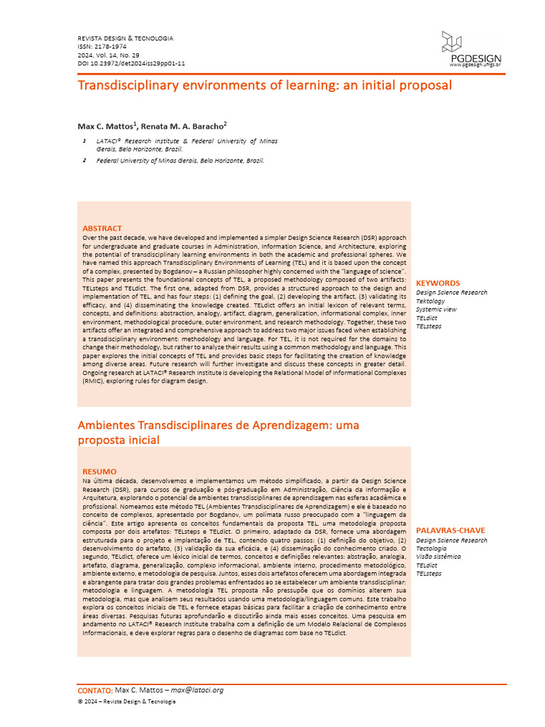 Transdisciplinary Environments of Learning: An Initial Proposal | PDF ...