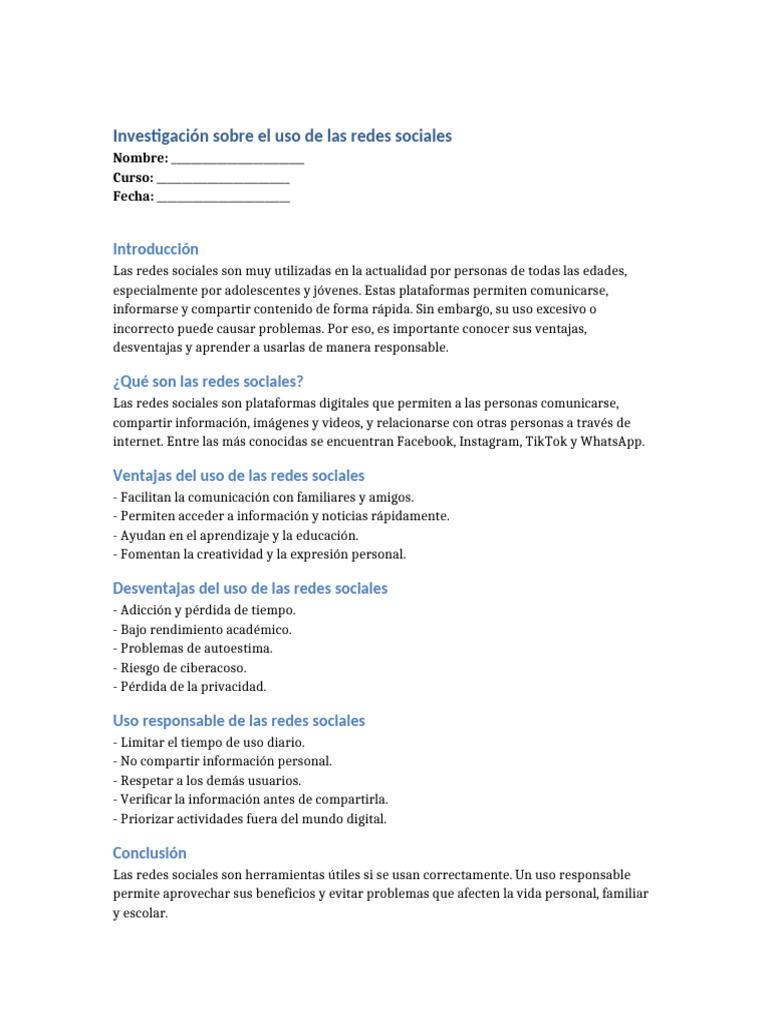 Investigacion Uso de Las Redes Sociales | PDF