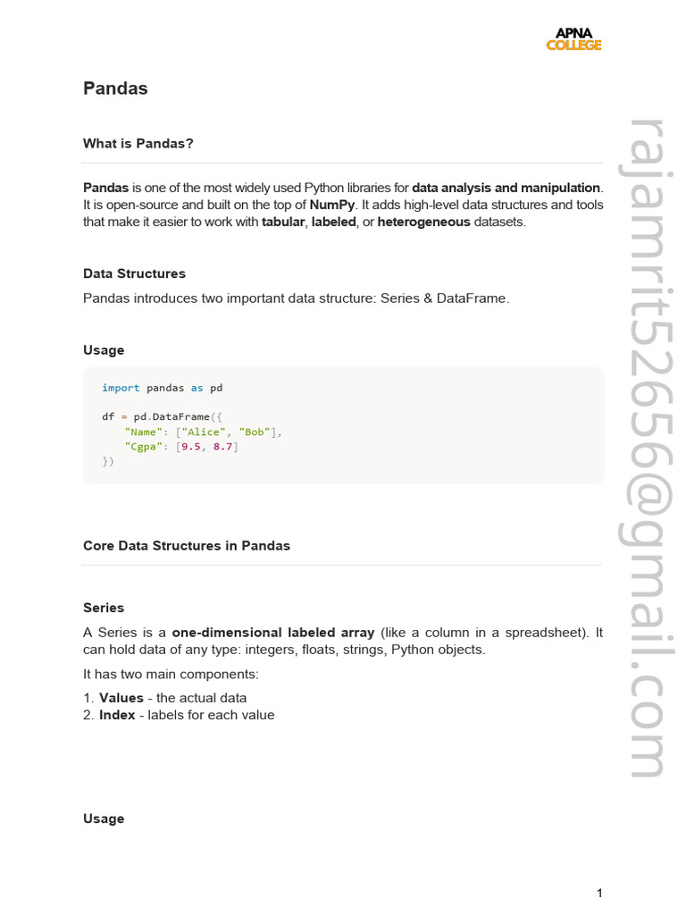 Pandas Notes | PDF | Computer Programming | Data