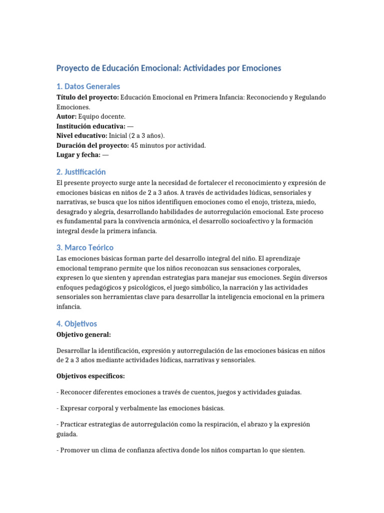 Proyecto Educacion Emocional | PDF | Las emociones | Autorregulación ...