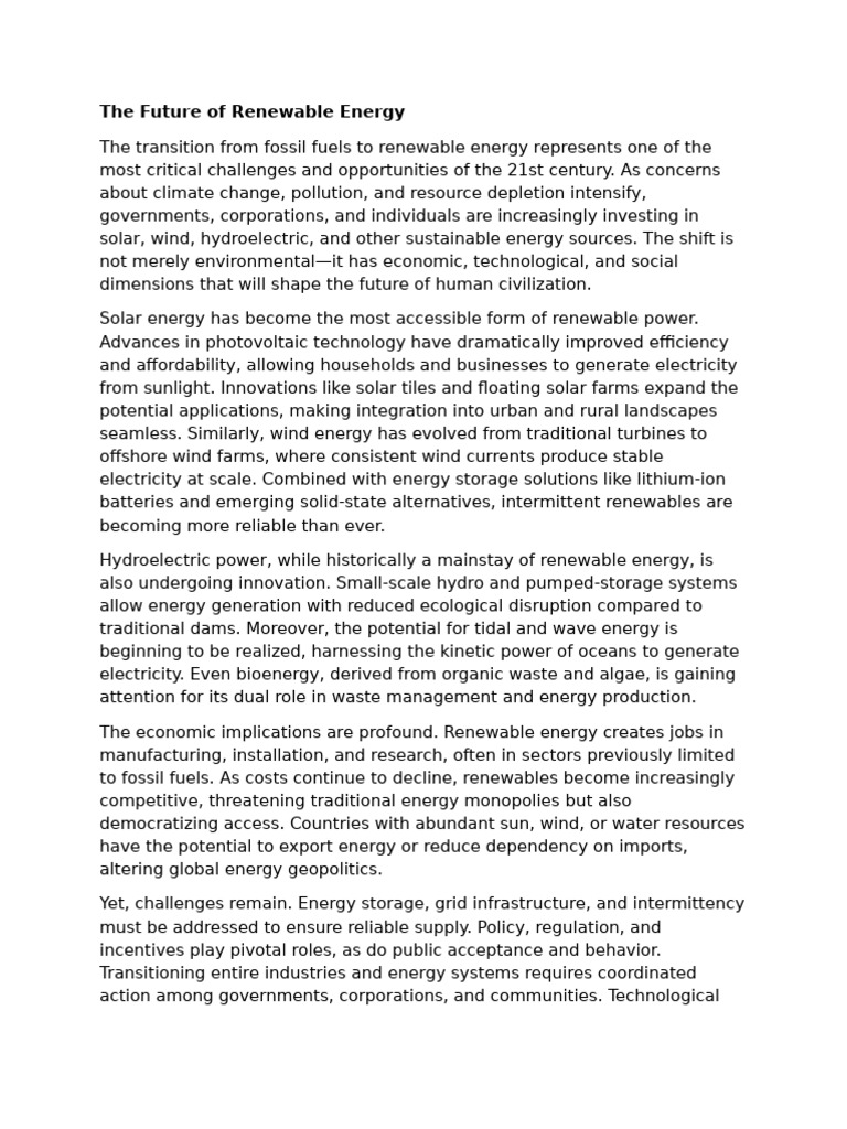 The Future of Renewable Energy | PDF | Renewable Energy | Wind Power