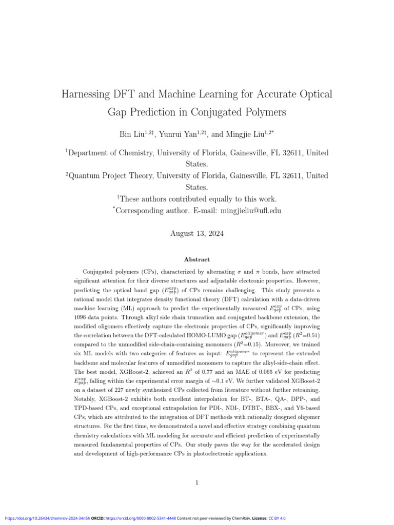 Harnessing DFT and Machine Learning For Accurate Optical Gap Prediction ...