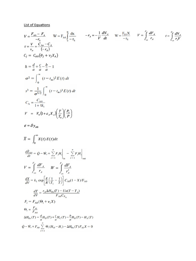 List of Equations | PDF