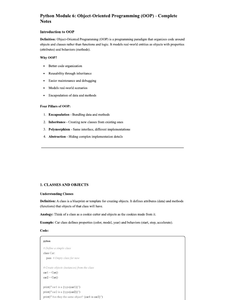 Raheela Bibi Python Module 6 OOP Notes | PDF