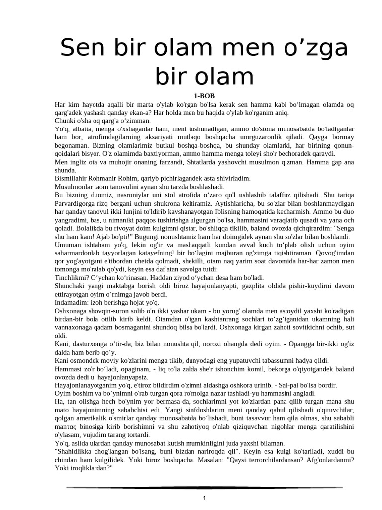 Sen Bir Olam Men O'zga Olam | PDF