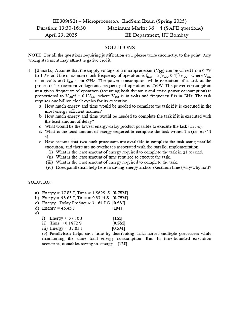 EndSem Exam 2025 Solution | PDF | Cpu Cache | Integrated Circuit
