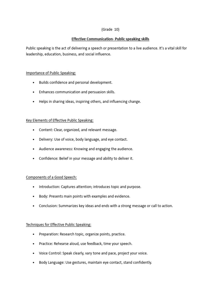 Effective Communication - Public Speaking Skills | PDF | Public ...