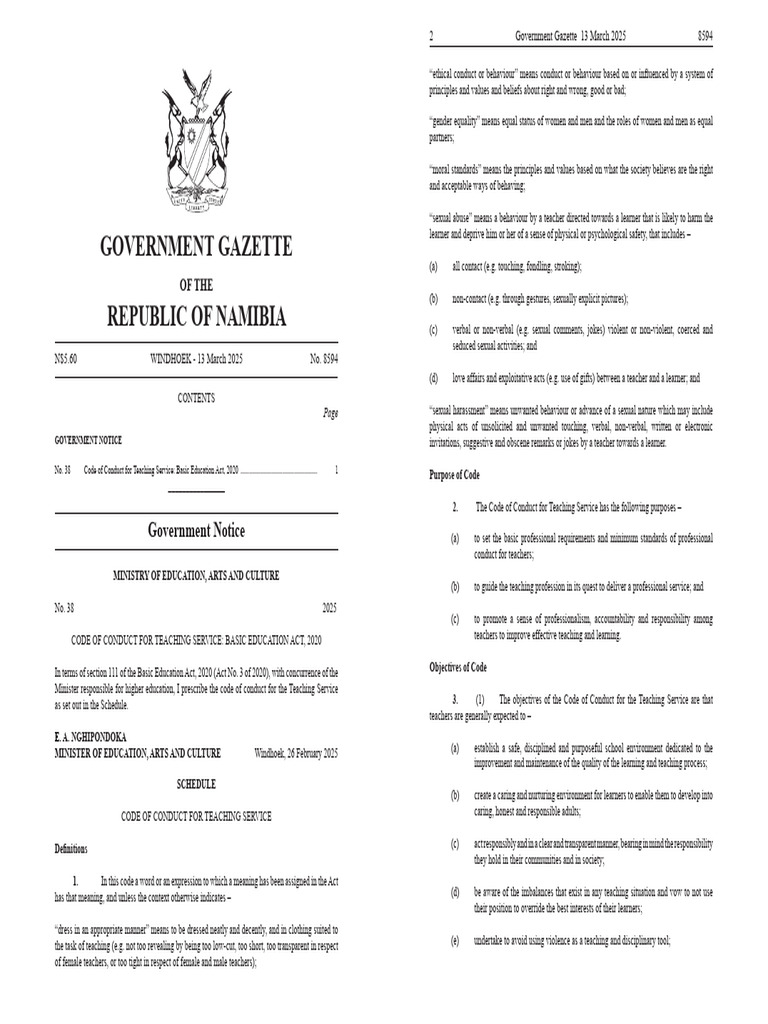 #8594-Gov N38 Code of Coduct | PDF | Teachers | Learning