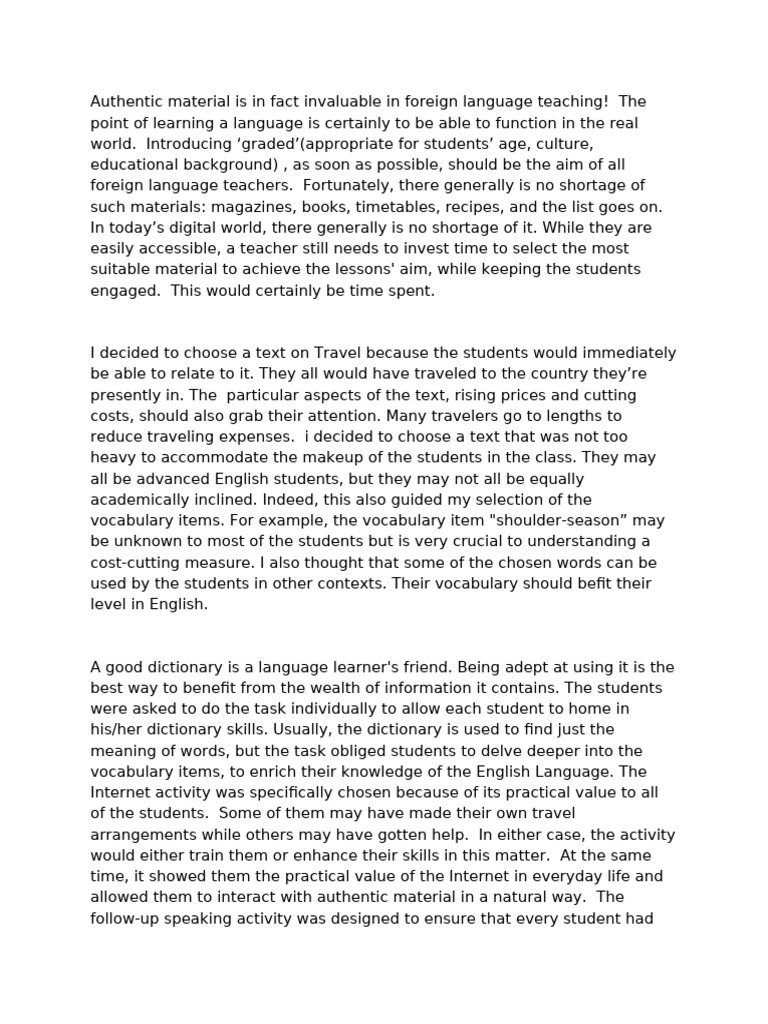 Essay On Authentic Materials and The Internet | PDF | Vocabulary ...