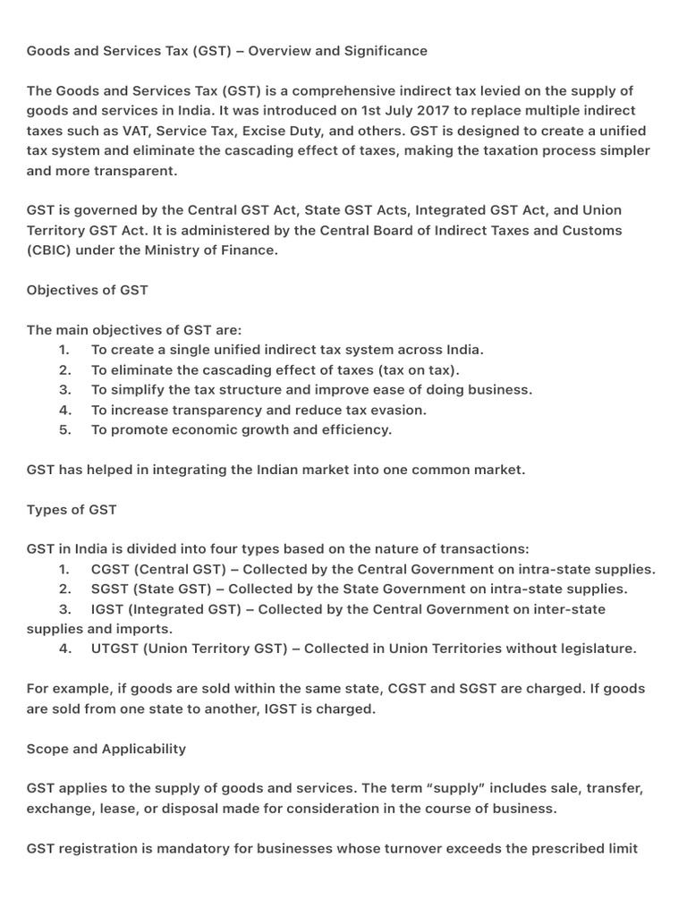 Goods and Services Tax (GST) - Overview and Significance | PDF | Taxes ...