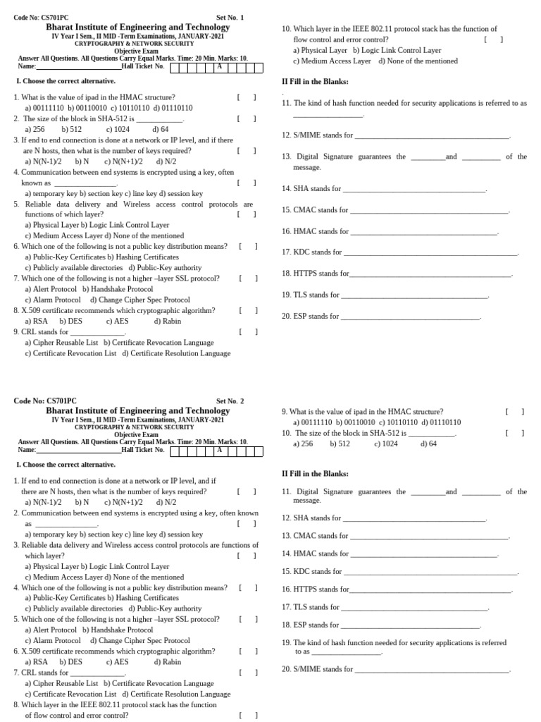 IV Cse Cns Objective Paper1 | PDF | Transport Layer Security | Public ...