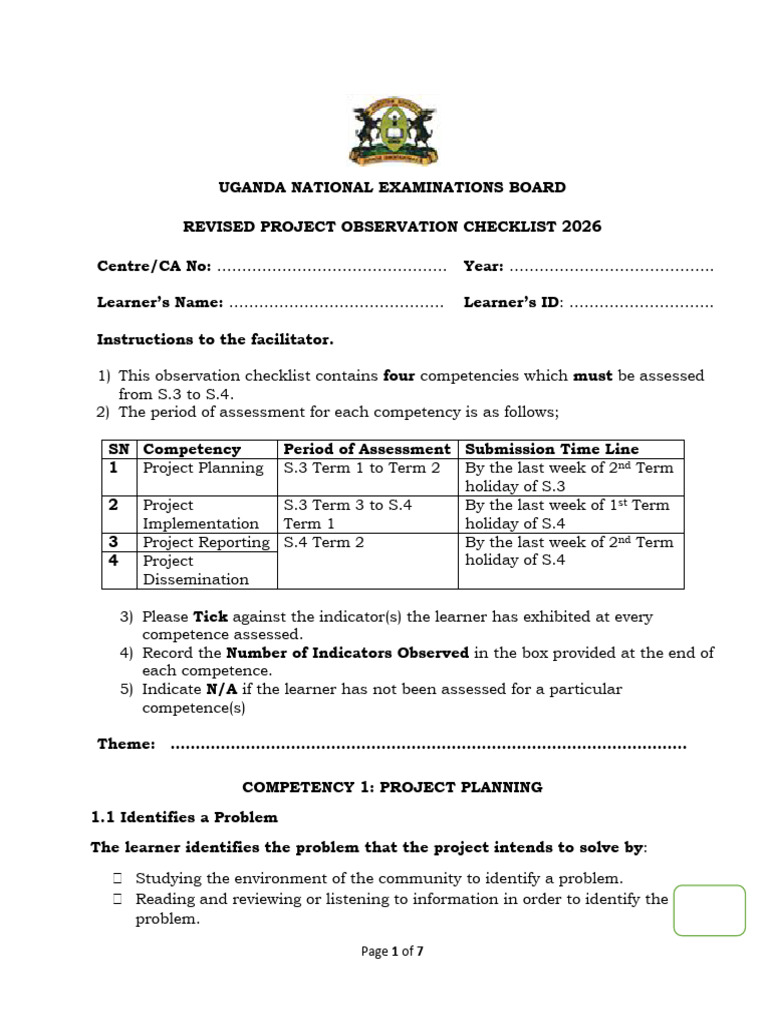Revisedprojectobservationchecklist2026 20272511 | PDF | Educational ...