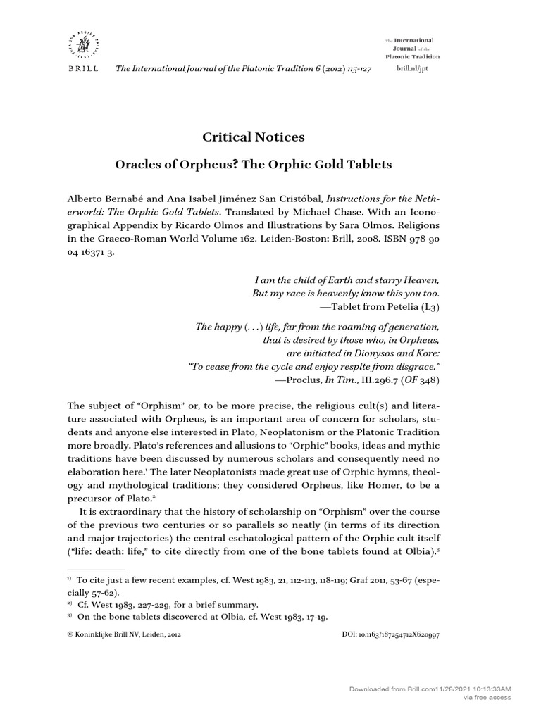 Oracles of Orpheus The Orphic Gold Table | PDF | Orpheus