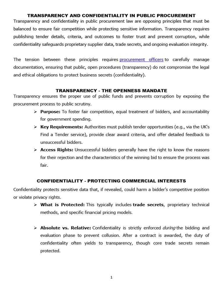 Transparency and Confidentiality in Public Procurement | PDF | Bribery ...