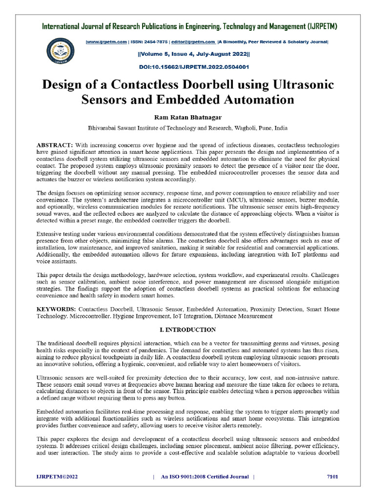 Ref Paper 1-Design of A Contactless Doorbell Using Ultrasonic Sensors ...