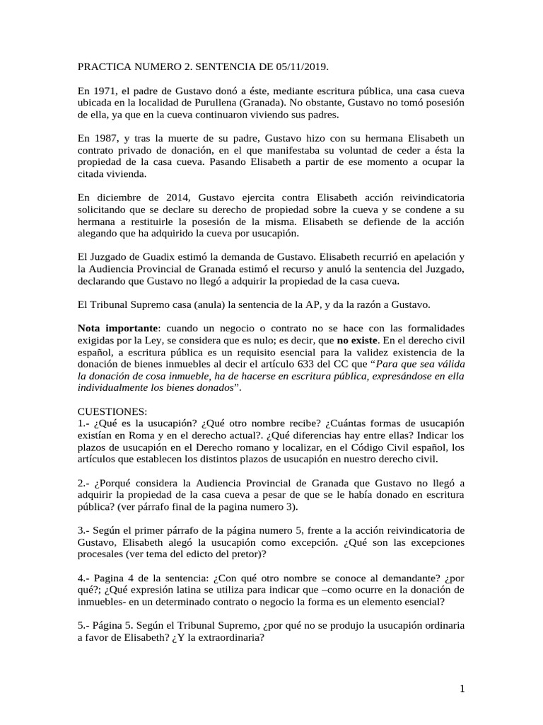 Practica Numero 2 | PDF | Posesión adversa | Sentencia (ley)
