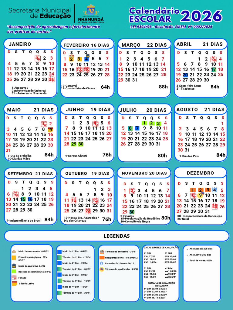 Calendário Escolar 2026 | PDF