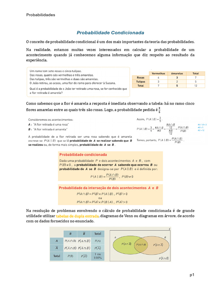 Probabilidade Condicionada | PDF | Experiência | Probabilidade