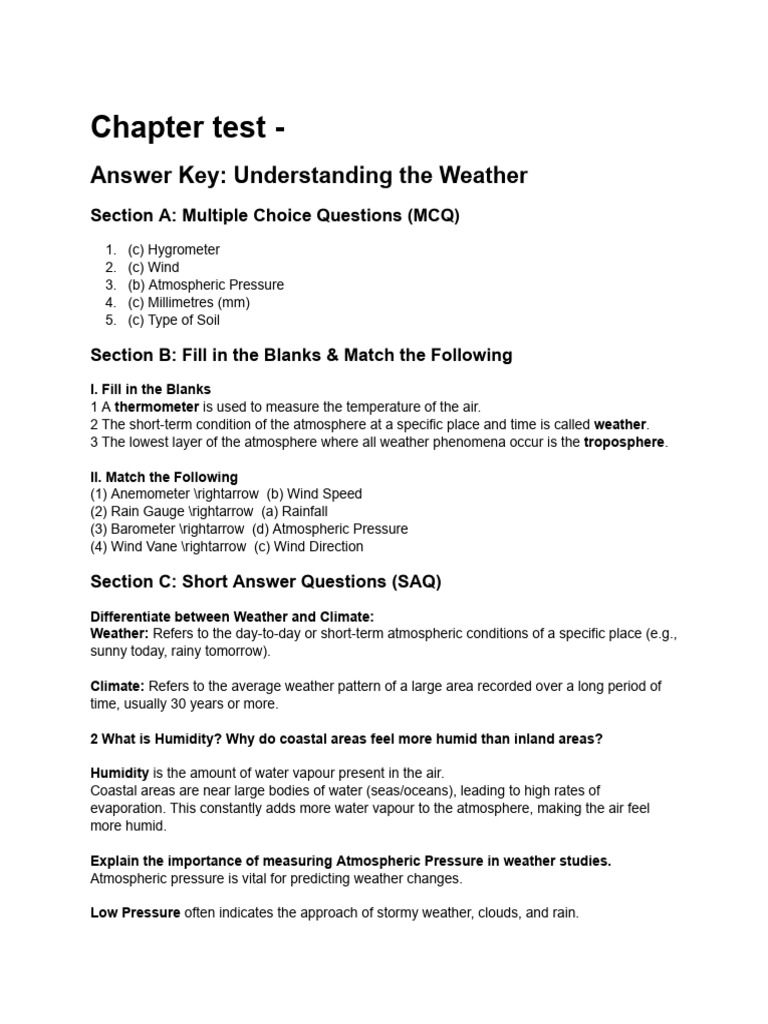 E7 - CT-2 - Understanding The Weather Answer Key | PDF | Weather | Rain