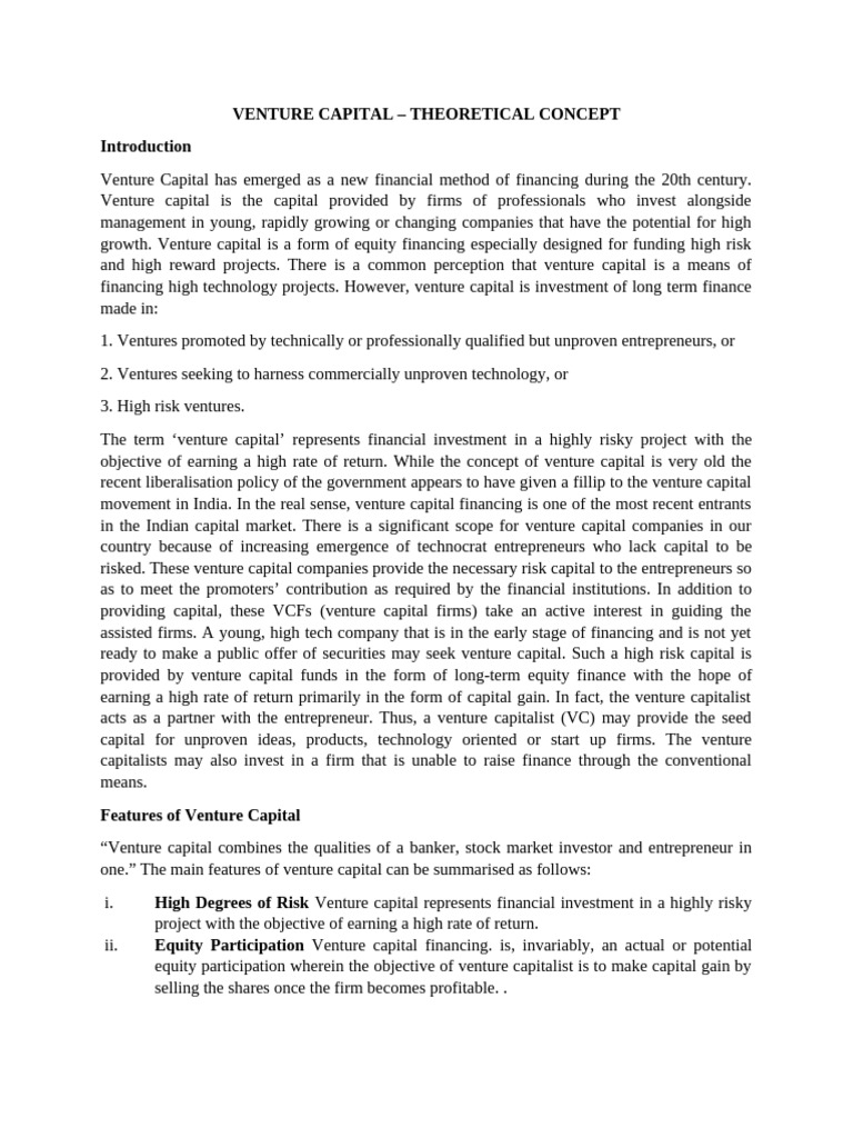 Lecture Note On Venture Capital | PDF | Venture Capital | Corporate Finance