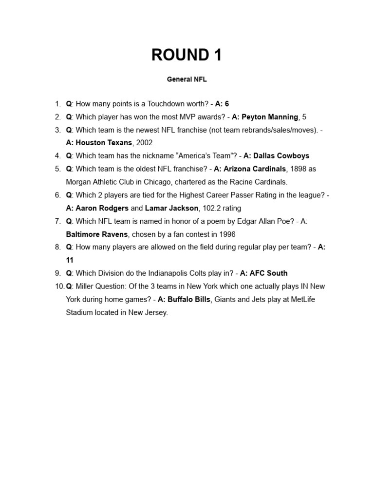 NFL Trivia 2026 | PDF | Super Bowl | Denver Broncos