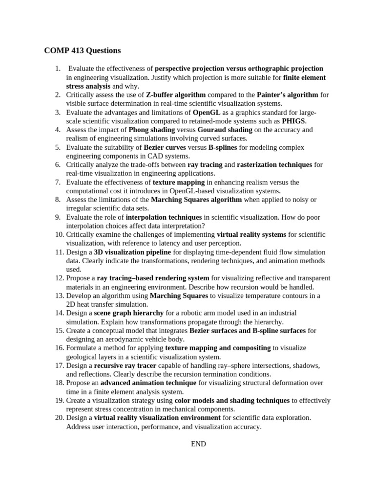 COMP 413 Questions | PDF | Visualization (Graphics) | Rendering ...