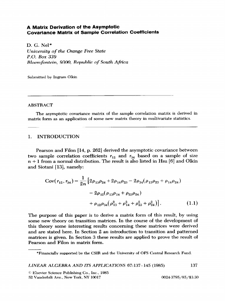 Nel 85, Acov for Correlation Matrix | PDF | Matrix (Mathematics ...