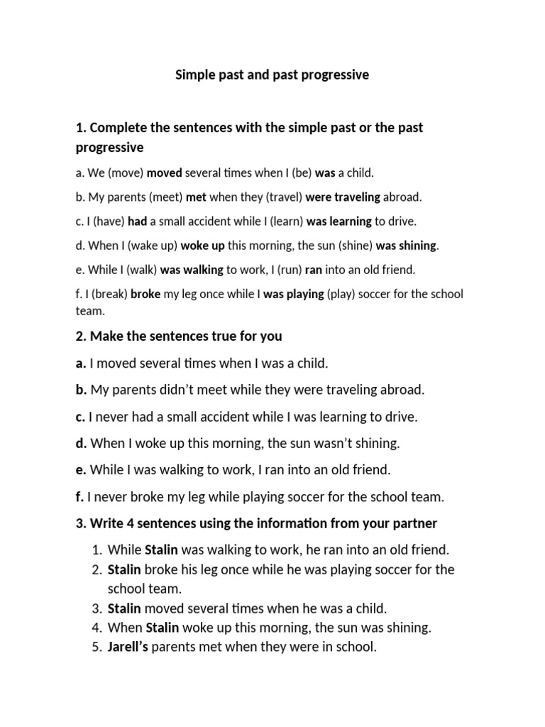 Simple Past and Past Progressive | PDF