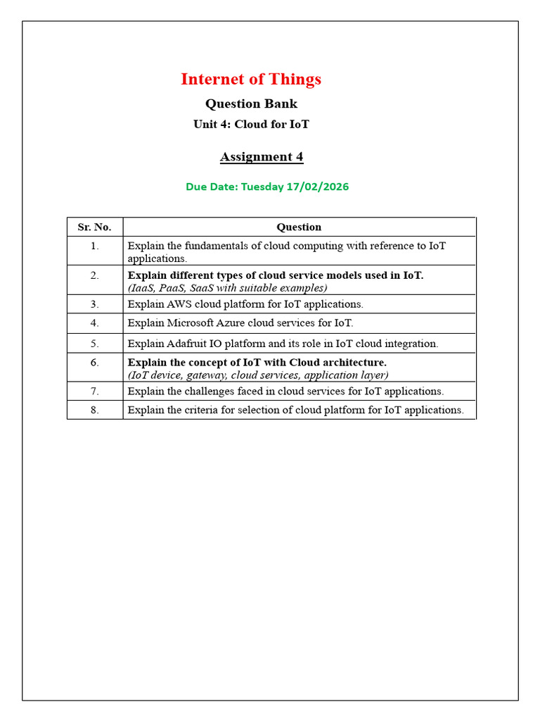 IoT Unit4 Assignment4 | PDF