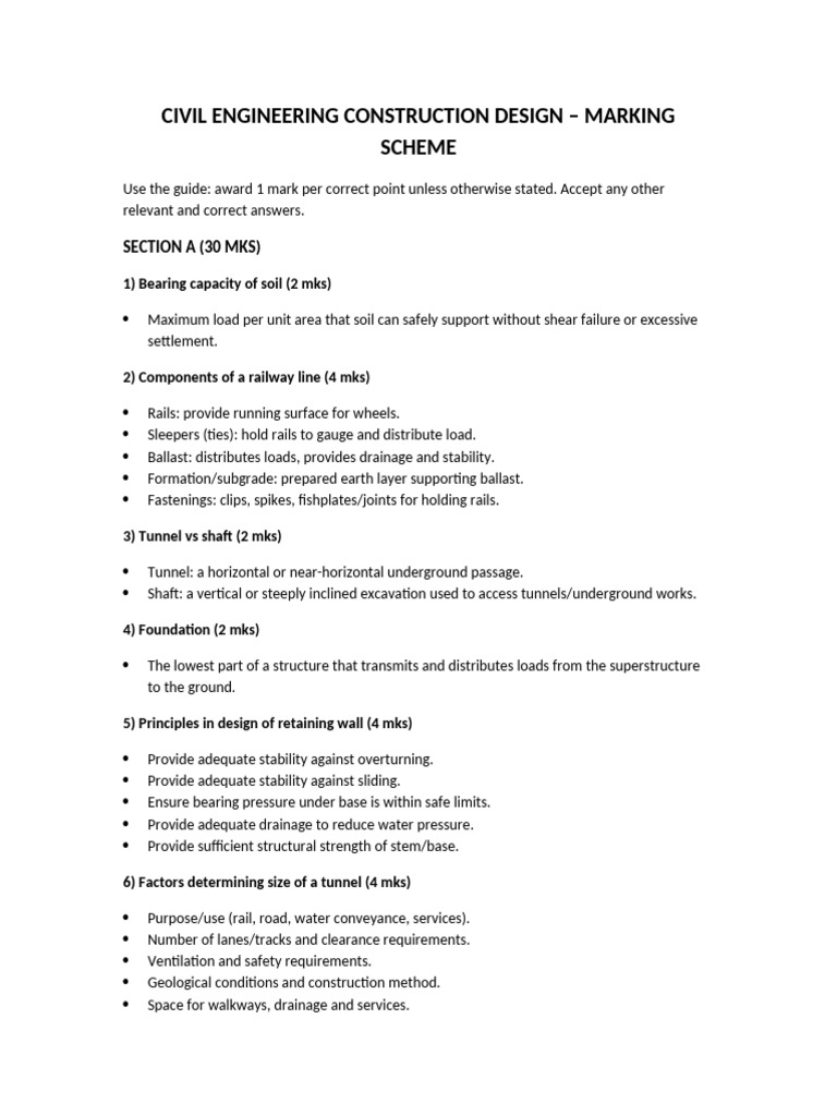 Civil EngineeringDesign Marking Scheme | PDF | Civil Engineering ...