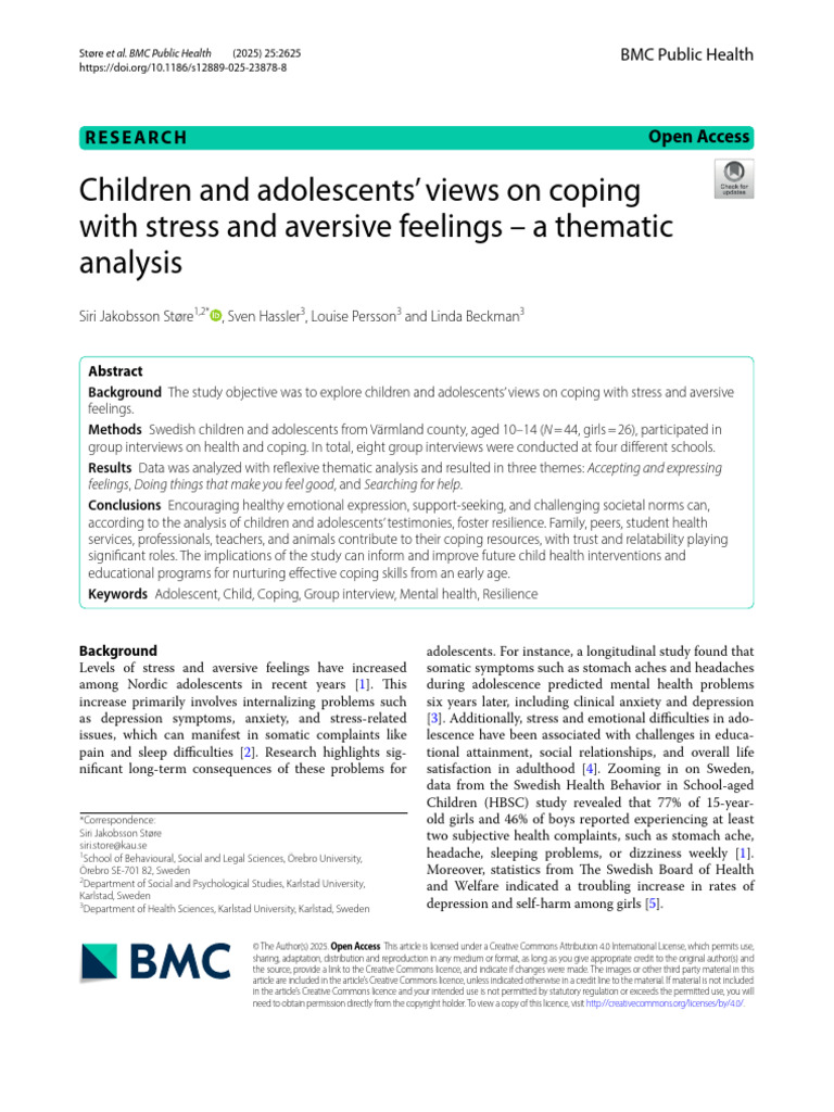 Children and Adolescents' Views On Coping With Stress and Aversive ...