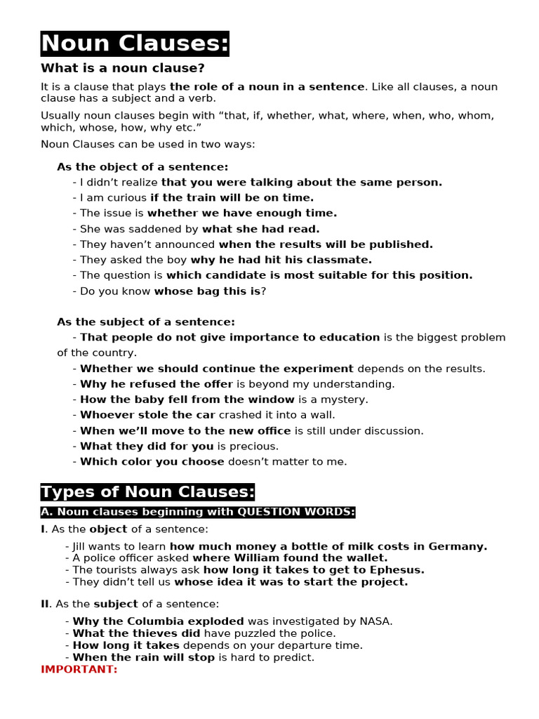 B1 - Noun Clause | PDF | Subject (Grammar) | Clause