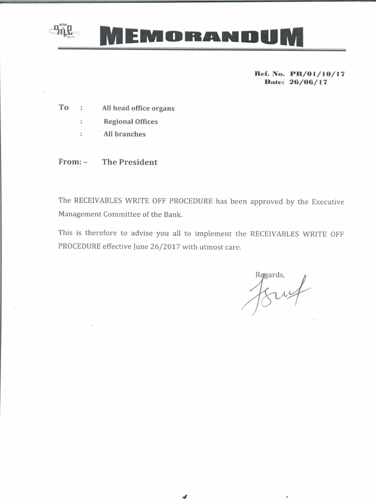 19 Annex RECEIVABLES-WRITE-OFF-PROCEDURE Abay Bank S.C | PDF