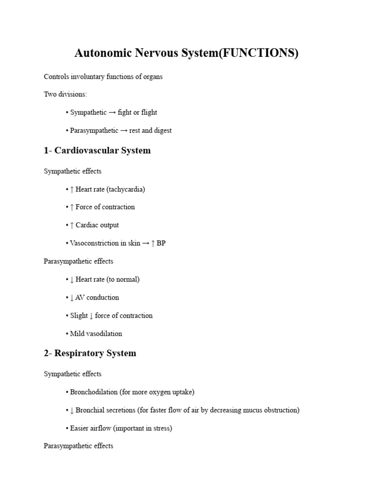 Autonomic Nervous System Functions | PDF