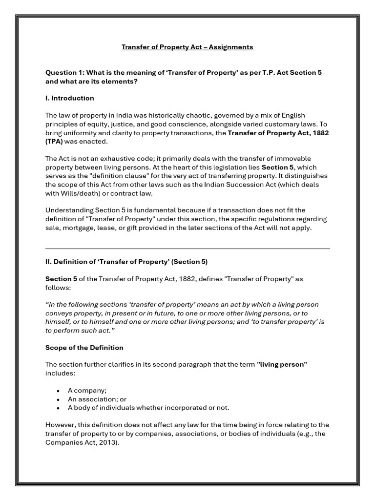 Transfer of Property Act - Assignements | PDF | Mortgage Law | Easement