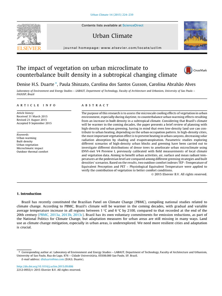 The Impact of Vegetation On Urban Microclimate To Counterbalance Built ...